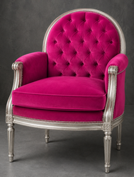 Fauteuil de salon bergère Médaillon en cuir bleu roi et bois chêne foncé - LES MEUBLES DOBOIS