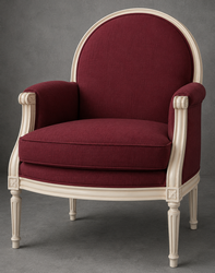 Fauteuil Médaillon style Louis XVI en cuir marron Chesterfield et bois laqué crème - LES MEUBLES DOBOIS