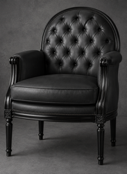 Fauteuil bergère Médaillon Louis XVI en tissu rose et bois cérusé noir - LES MEUBLES DOBOIS