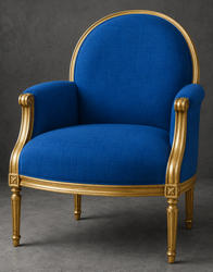 Fauteuil bergère Médaillon capitonné en velours rose bonbon et bois argenté - LES MEUBLES DOBOIS