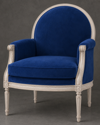 Fauteuil Médaillon style Louis XVI en cuir rouge et bois laqué noir avec clous noirs - LES MEUBLES DOBOIS