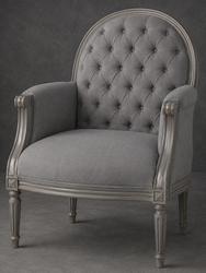 Fauteuil bergère Médaillon capitonné en velours bleu électrique et bois cérusé gris - LES MEUBLES DOBOIS