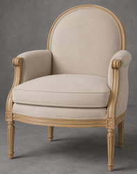 Fauteuil de salon Médaillon Louis XVI en lin vert clair et bois brut - LES MEUBLES DOBOIS