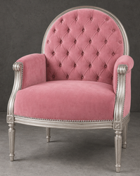 Fauteuil bergère Médaillon capitonné style Louis XVI en cuir noir et bois laqué noir - LES MEUBLES DOBOIS