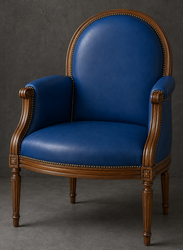 Fauteuil de salon bergère Médaillon Louis XVI en cuir caramel et bois chêne moyen - LES MEUBLES DOBOIS