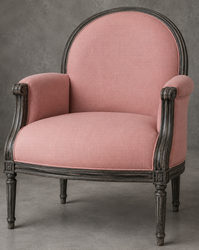 Fauteuil Médaillon bergère style Louis XVI en lin beige et bois brut naturel - LES MEUBLES DOBOIS