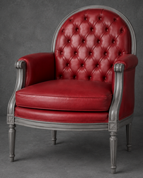 Fauteuil bergère Médaillon style Louis XVI en velours gris et bois doré - LES MEUBLES DOBOIS