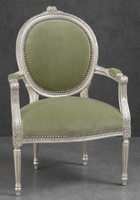 Chaise avec accoudoirs Médaillon Fleurette sculptée - LES MEUBLES DOBOIS