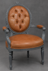 Grand fauteuil Médaillon baroque Louis XVI, lin beige et bois brut naturel – LES MEUBLES DOBOIS