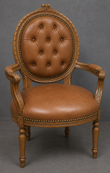 Chaise avec accoudoirs Médaillon Louis XVI, velours bleu roi et bois chêne foncé – LES MEUBLES DOBOIS