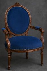 Grand fauteuil Médaillon style Louis XVI, cuir noir capitonné et bois noir – LES MEUBLES DOBOIS