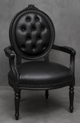 Fauteuil Médaillon baroque Louis XVI, lin vert clair capitonné et bois crème – LES MEUBLES DOBOIS