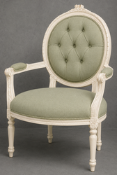 Fauteuil Médaillon style Louis XVI, velours rouge cerise et bois gris – LES MEUBLES DOBOIS