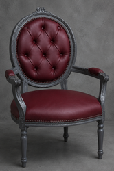 Fauteuil Médaillon style Louis XVI, velours jaune moutarde et bois cérusé blanc – LES MEUBLES DOBOIS