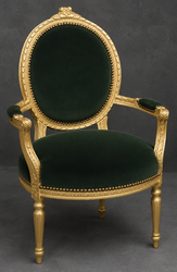 Fauteuil Médaillon style Louis XVI, lin beige et bois cérusé noir – LES MEUBLES DOBOIS