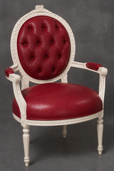 Fauteuil de salon Médaillon Louis XVI, lin gris foncé et bois chêne foncé – LES MEUBLES DOBOIS