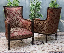 Fauteuil de style Empire en velours bleu nuit avec bois patiné - Meubles DOBOIS
