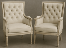 Fauteuil Empire en velours gris souris avec structure sculptée - Meubles DOBOIS
