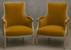 Fauteuil Empire en velours noir capitonné et bois doré vieilli - Meubles DOBOIS