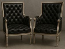 Fauteuil Empire en velours vert foncé et bois patiné - Meubles DOBOIS