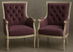 Fauteuil Empire en velours crème avec dossier capitonné - Meubles DOBOIS
