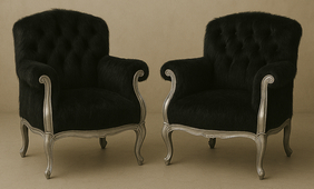 Fauteuil Pompadour Louis XV cuir noir capitonné LES MEUBLES DOBOIS