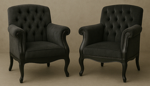 Fauteuil Pompadour Louis XV velours noir capitonné LES MEUBLES DOBOIS