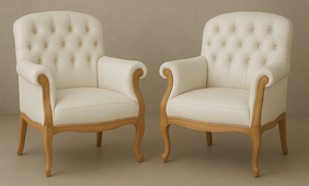 Fauteuil Pompadour Louis XV tissu ivoire clair bois naturel LES MEUBLES DOBOIS