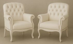 Fauteuil Pompadour Louis XV cuir blanc MEUBLES DOBOIS