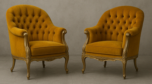 Fauteuils style baroque Louis XV en velours jaune moutarde LES MEUBLES DOBOIS