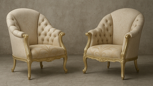 Fauteuil baroque Louis XV bois doré et velours crème LES MEUBLES DOBOIS
