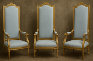 Fauteuil Trône Baroque argenté et capitonné - Meubles Dobois sur mesure