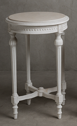 Guéridon style Louis XVI raffiné avec plateau en marbre blanc et piétement en bois doré - Meubles Dobois