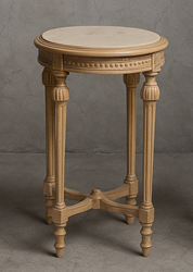 Petit guéridon Louis XVI avec plateau en marbre rouge et bois sculpté doré - Meubles Dobois
