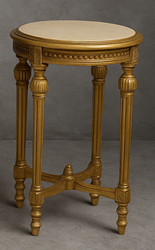Guéridon Louis XVI élégant en chêne clair avec marbre blanc - Meubles Dobois