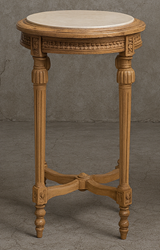 Guéridon Louis XVI raffiné avec dessus en marbre rouge et structure en bois doré - Meubles Dobois