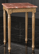 Guéridon Louis XVI doré à la feuille plateau marbre blanc
