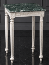 Sellette carrée blanche Louis XVI avec plateau marbre