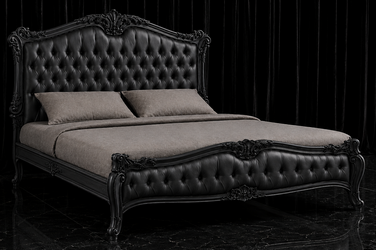 Lit Baroque sur mesure - Modèle Chambord en cuir noir et laque noir