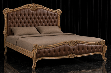 Lit Baroque sur mesure - Modèle Chambord cuir chesterfield marron