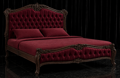 Lit Baroque sur mesure - Modèle Chambord en chene velour bordeaux