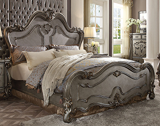 chambre lit gris bois sculpté de style baroque