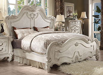 chambre lit blanc bois sculpté de style baroque