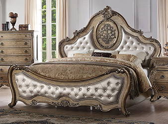 chambre lit gris bois sculpté de style baroque