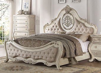 chambre lit blanc bois sculpté de style baroque