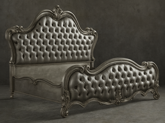 chambre lit de style baroque avec un cuir capitonné gris et un bois cérusé argent