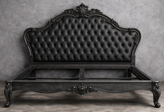 Lit Acanthus Style Baroque - Modèle Acanthus en bois noir cuir noir