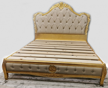 Lit de style baroque avec bois sculpté et capitonnage luxe fabriqué par Meubles Dobois