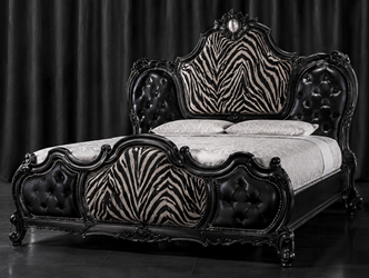 Lit baroque Versailles III motif zèbre et bois laqué noir