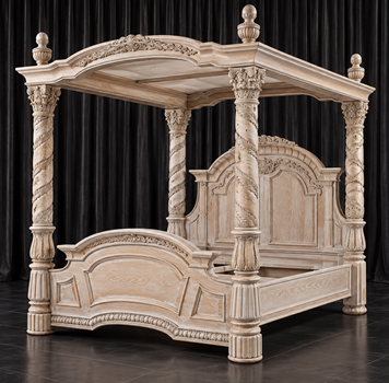 Lit à baldaquin baroque italien avec structure haute sculptée